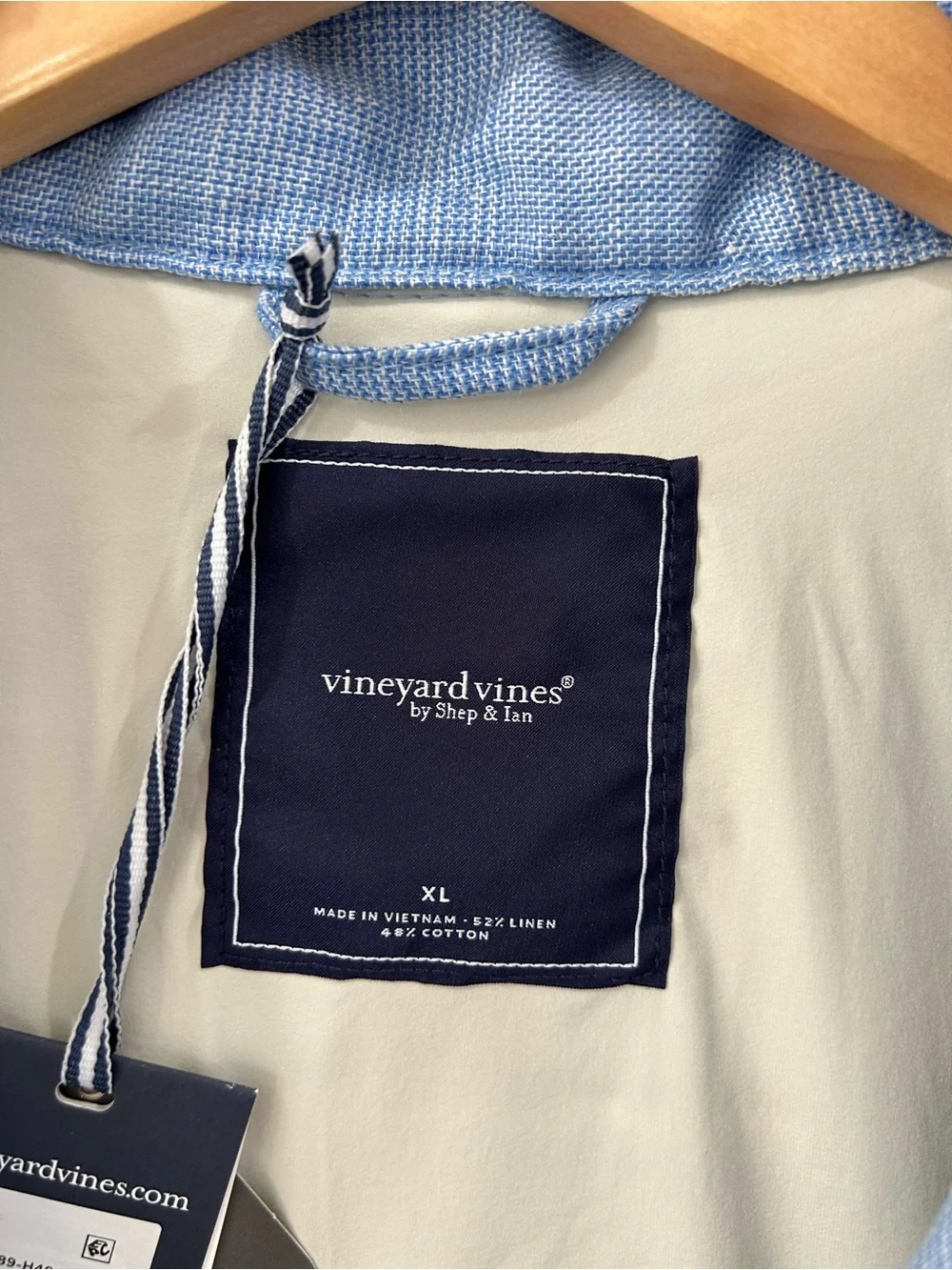 Vineyard Vines men’s Linen cotton Dorset Vest XL blue quilted insulated NWT